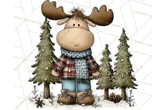 Rustic Moose Forest Clipart PNG, Cozy Woodland Cabin Clipart Product Image 2