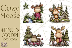 Rustic Moose Forest Clipart PNG, Cozy Woodland Cabin Clipart Product Image 1
