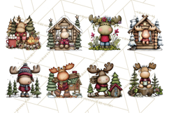 Rustic Moose Forest Clipart PNG, Cozy Woodland Cabin Clipart Product Image 2