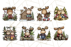 Rustic Moose Forest Clipart PNG, Cozy Woodland Cabin Clipart Product Image 5