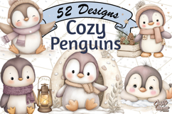 Neutral Winter Penguin Clipart PNG Hygge Animals Product Image 1
