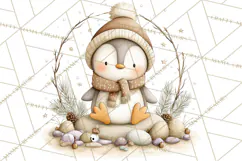 Neutral Winter Penguin Clipart PNG Hygge Animals Product Image 5