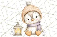Neutral Winter Penguin Clipart PNG Hygge Animals Product Image 5