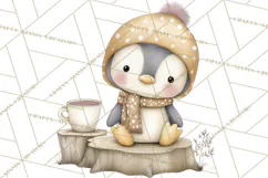 Neutral Winter Penguin Clipart PNG Hygge Animals Product Image 3