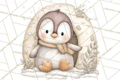 Neutral Winter Penguin Clipart PNG Hygge Animals Product Image 3