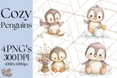 Neutral Winter Penguin Clipart PNG Hygge Animals Product Image 1