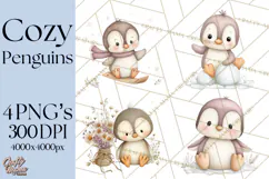 Neutral Winter Penguin Clipart PNG Hygge Animals Product Image 1
