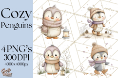 Neutral Winter Penguin Clipart PNG Hygge Animals Product Image 1