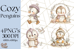 Neutral Winter Penguin Clipart PNG Hygge Animals Product Image 1