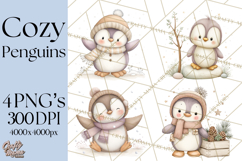 Neutral Winter Penguin Clipart PNG Hygge Animals Product Image 1