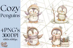 Neutral Winter Penguin Clipart PNG Hygge Animals Product Image 1