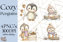 Neutral Winter Penguin Clipart PNG Hygge Animals Product Image 1