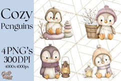 Neutral Winter Penguin Clipart PNG Hygge Animals Product Image 1
