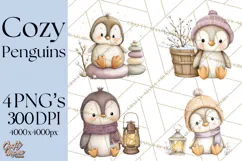 Neutral Winter Penguin Clipart PNG Hygge Animals Product Image 1