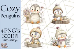 Neutral Winter Penguin Clipart PNG Hygge Animals Product Image 1