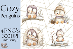 Neutral Winter Penguin Clipart PNG Hygge Animals Product Image 1