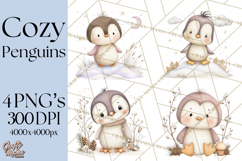 Neutral Winter Penguin Clipart PNG Hygge Animals Product Image 1