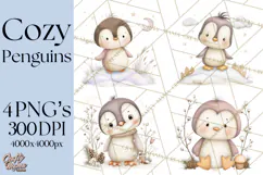 Neutral Winter Penguin Clipart PNG Hygge Animals Product Image 1