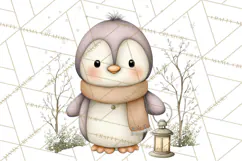 Neutral Winter Penguin Clipart PNG Hygge Animals Product Image 3