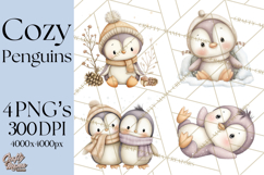 Neutral Winter Penguin Clipart PNG Hygge Animals Product Image 1