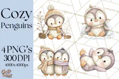 Neutral Winter Penguin Clipart PNG Hygge Animals Product Image 1