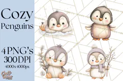 Neutral Winter Penguin Clipart PNG Hygge Animals Product Image 1