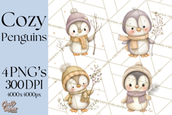 Neutral Winter Penguin Clipart PNG Hygge Animals Product Image 1
