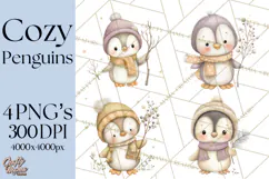 Neutral Winter Penguin Clipart PNG Hygge Animals Product Image 1