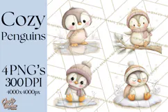Neutral Winter Penguin Clipart PNG Hygge Animals Product Image 1