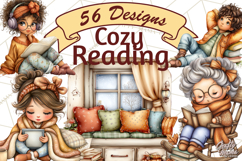 Cozy Reading and Library Clipart PNG, Fall Library Clip Art Product Image 1
