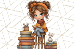 Cozy Reading and Library Clipart PNG, Fall Library Clip Art Product Image 2