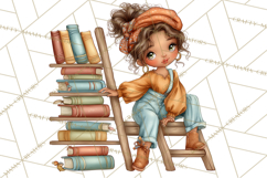 Cozy Reading and Library Clipart PNG, Fall Library Clip Art Product Image 3