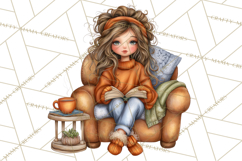 Cozy Reading and Library Clipart PNG, Fall Library Clip Art Product Image 2