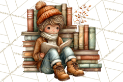 Cozy Reading and Library Clipart PNG, Fall Library Clip Art Product Image 4