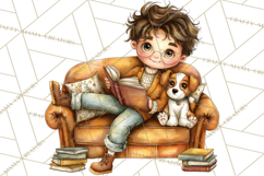 Cozy Reading and Library Clipart PNG, Fall Library Clip Art Product Image 3