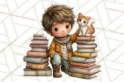 Cozy Reading and Library Clipart PNG, Fall Library Clip Art Product Image 4