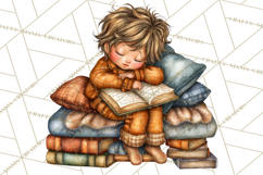 Cozy Reading and Library Clipart PNG, Fall Library Clip Art Product Image 2