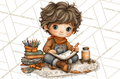 Cozy Reading and Library Clipart PNG, Fall Library Clip Art Product Image 3