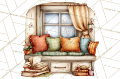 Cozy Reading and Library Clipart PNG, Fall Library Clip Art Product Image 4