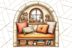 Cozy Reading and Library Clipart PNG, Fall Library Clip Art Product Image 5