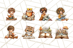 Cozy Reading and Library Clipart PNG, Fall Library Clip Art Product Image 2