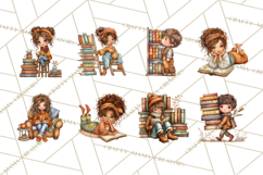 Cozy Reading and Library Clipart PNG, Fall Library Clip Art Product Image 4