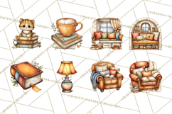Cozy Reading and Library Clipart PNG, Fall Library Clip Art Product Image 8
