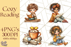 Cozy Reading and Library Clipart PNG, Fall Library Clip Art Product Image 1