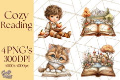 Cozy Reading and Library Clipart PNG, Fall Library Clip Art Product Image 1