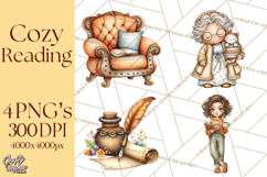 Cozy Reading and Library Clipart PNG, Fall Library Clip Art Product Image 1
