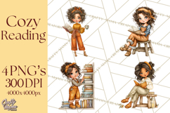 Cozy Reading and Library Clipart PNG, Fall Library Clip Art Product Image 1
