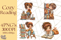 Cozy Reading and Library Clipart PNG, Fall Library Clip Art Product Image 1