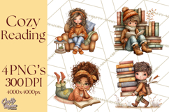 Cozy Reading and Library Clipart PNG, Fall Library Clip Art Product Image 1