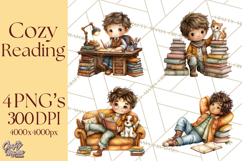 Cozy Reading and Library Clipart PNG, Fall Library Clip Art Product Image 1